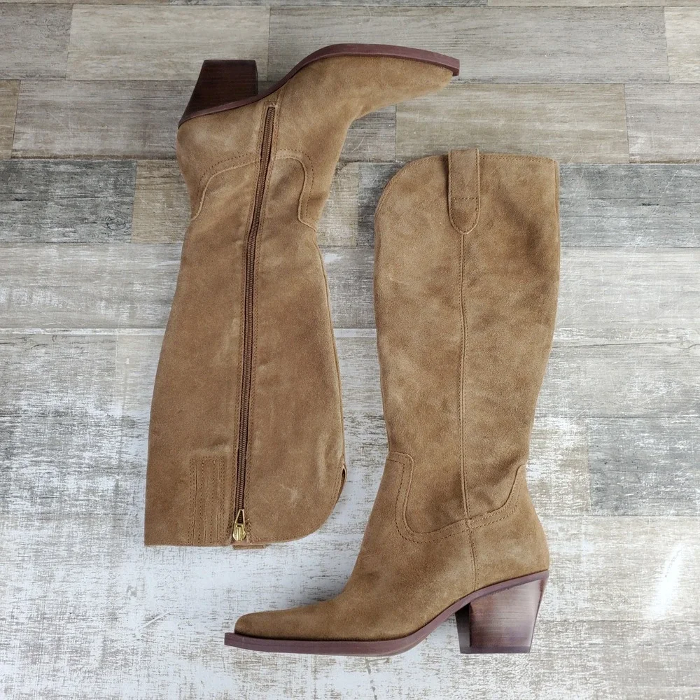 Dolce Vita Ramsay Womens Knee High Boots Sz 6.5 Light Brown Side Zip Pointed Toe